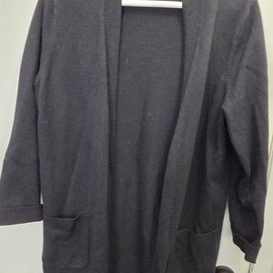 J. Jill Black Open-Front Knit Cardigan Cotton Silk Wool Blend